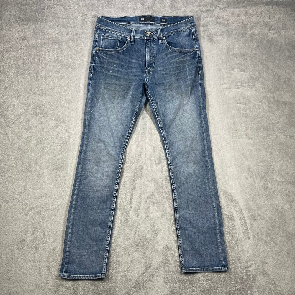 BKE Jake Straight Jeans Mens 32x32(31x30.5) Blue Medium Wash Whiskered Stretch